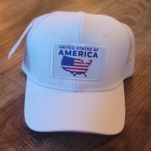 Patriotic White Trucker Hat with USA Map